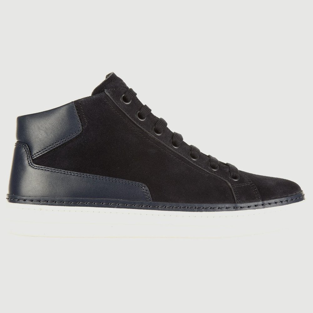 Prada High Top Sneaker Calfskin Suede Leather-Blue